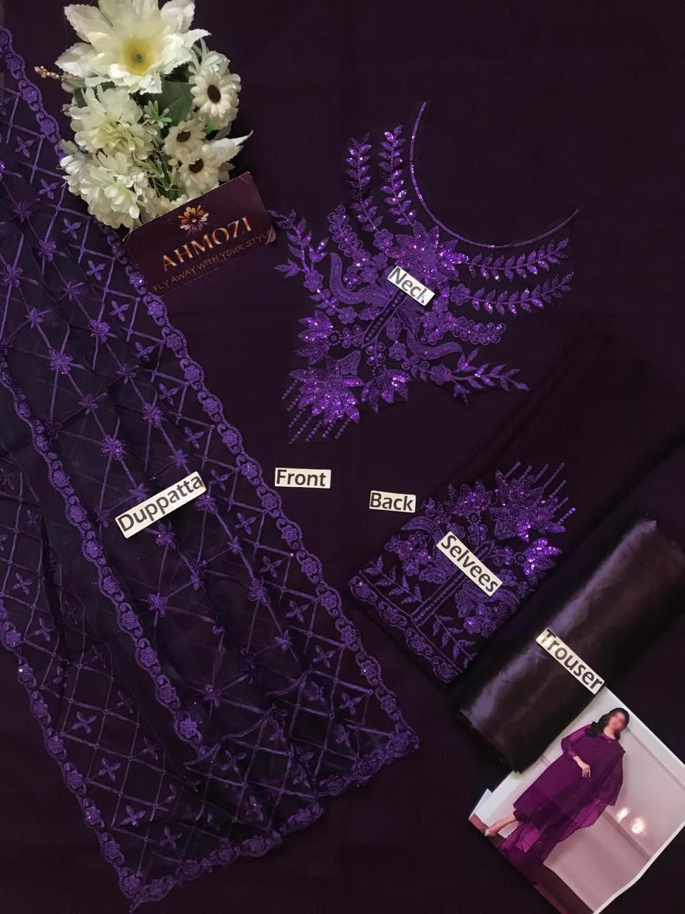 Chiffon, Organza & Silk 3pc Suit | Alnisa Embroidery Collection | 32% OFF