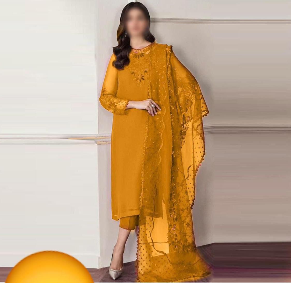 Chiffon, Organza & Silk 3pc Suit | Alnisa Embroidery Collection | 32% OFF