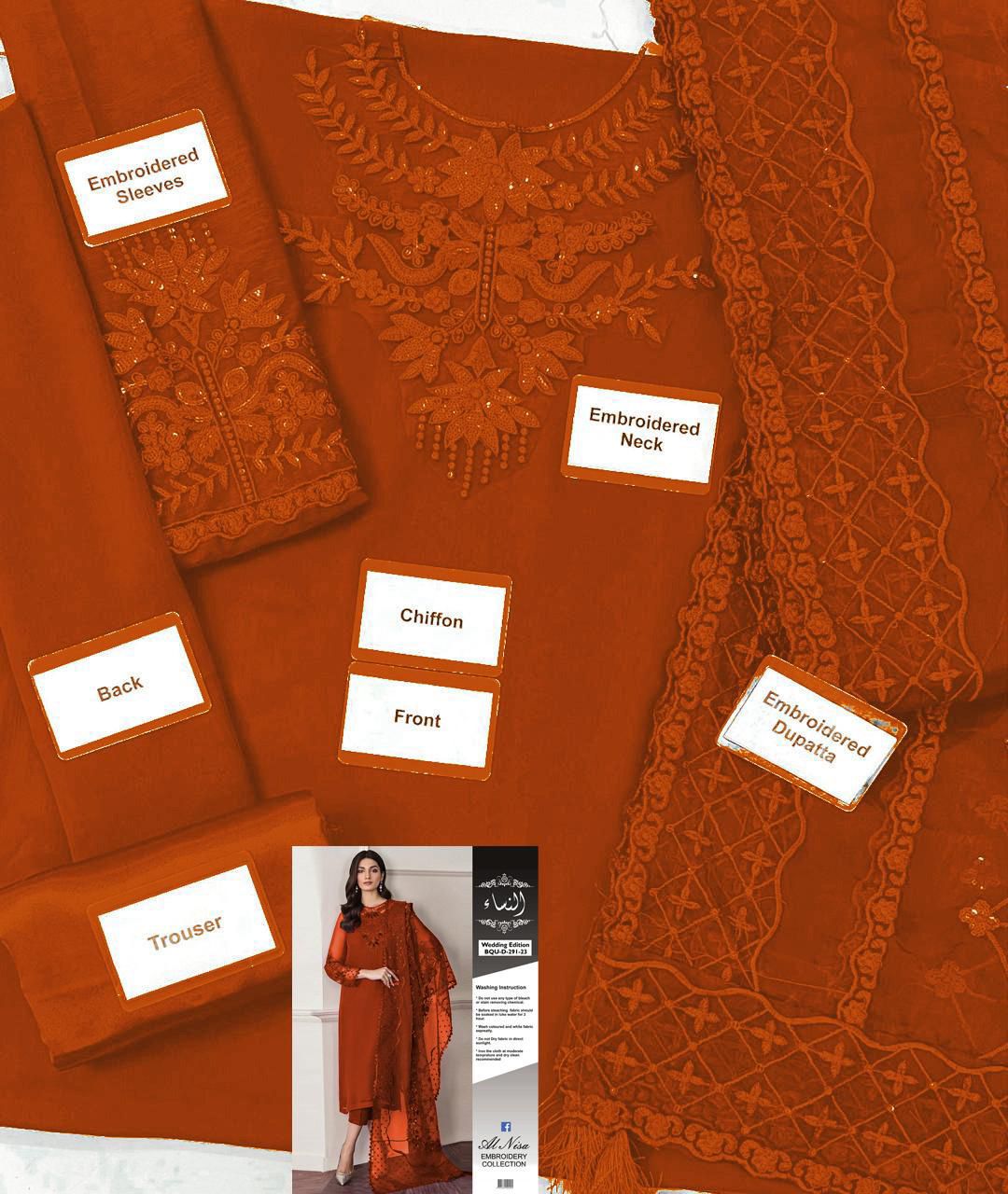 Chiffon, Organza & Silk 3pc Suit | Alnisa Embroidery Collection | 32% OFF