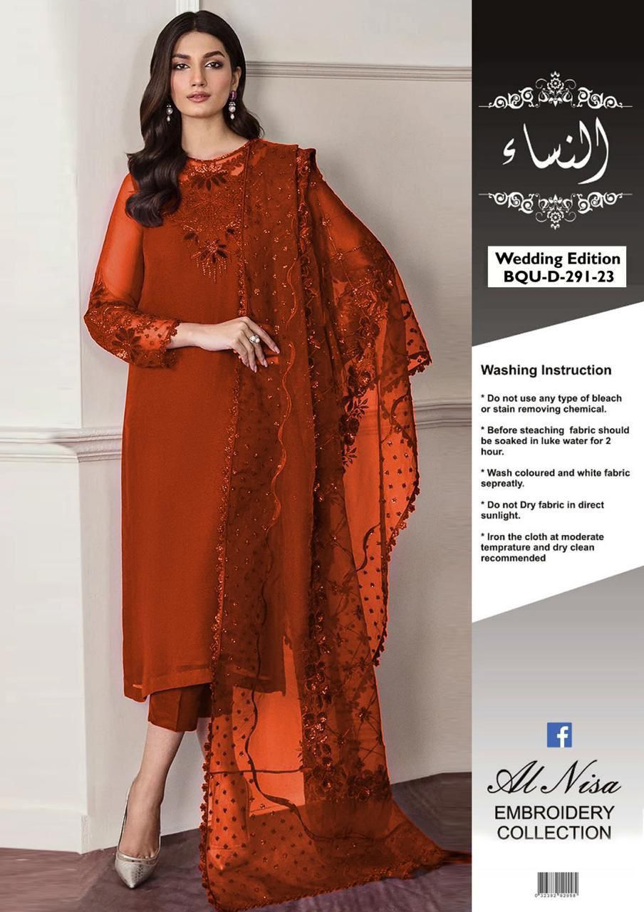 Chiffon, Organza & Silk 3pc Suit | Alnisa Embroidery Collection | 32% OFF