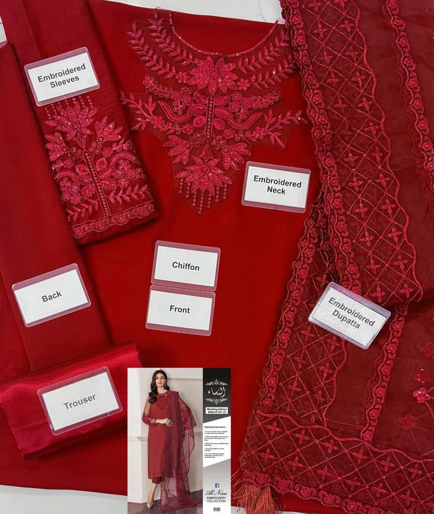 Chiffon, Organza & Silk 3pc Suit | Alnisa Embroidery Collection | 32% OFF