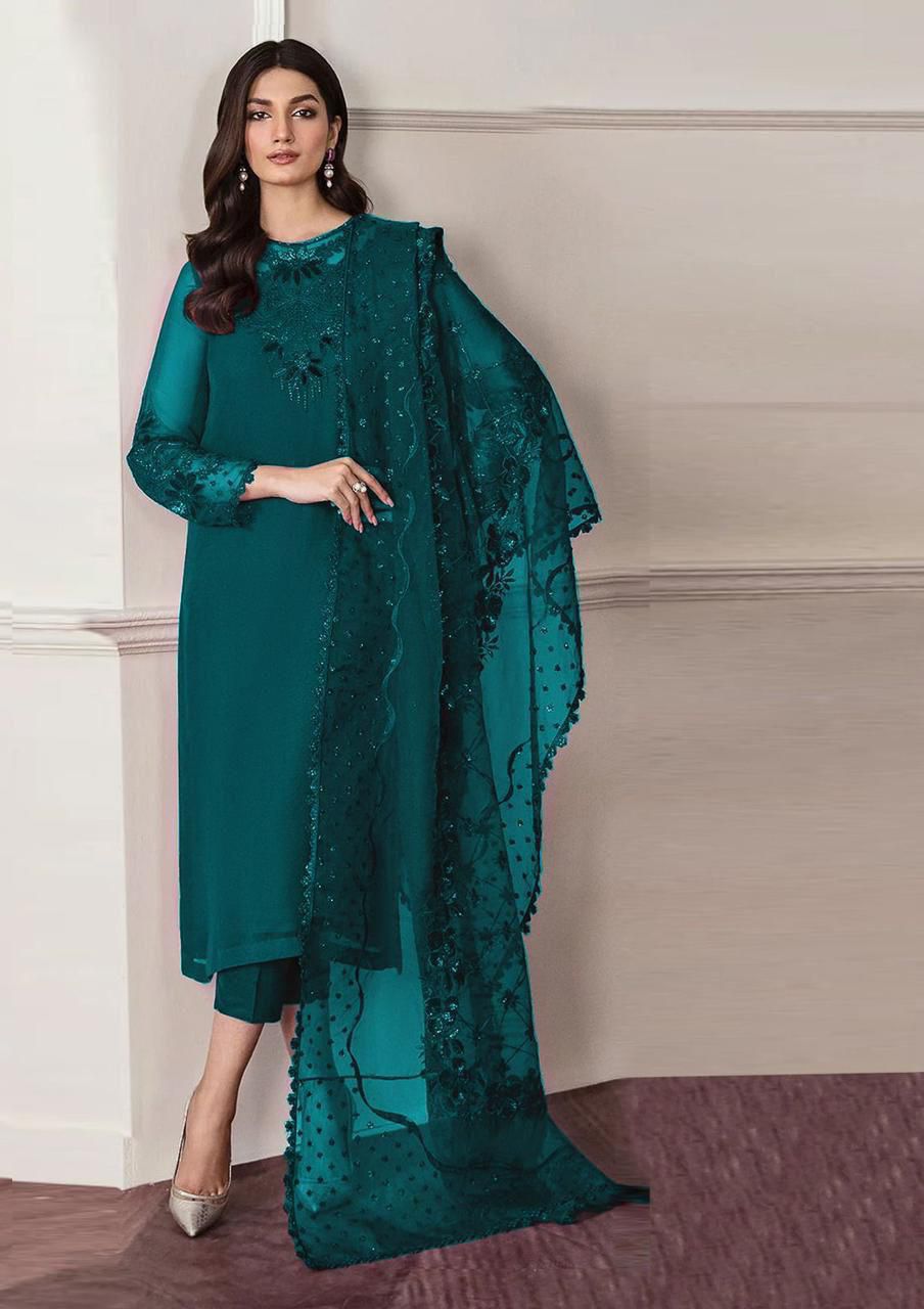 Chiffon, Organza & Silk 3pc Suit | Alnisa Embroidery Collection | 32% OFF