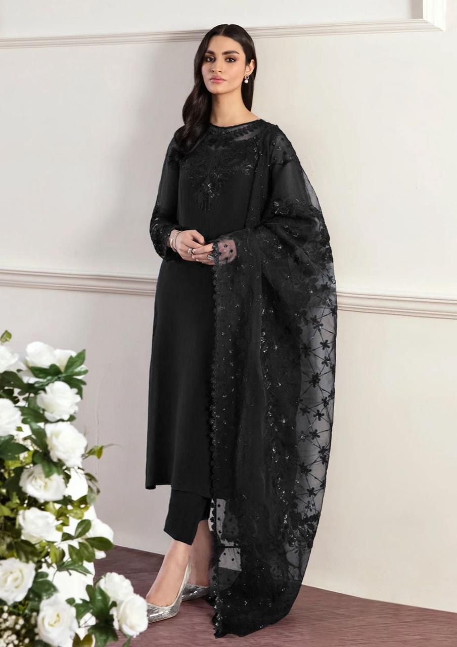 Chiffon, Organza & Silk 3pc Suit | Alnisa Embroidery Collection | 32% OFF