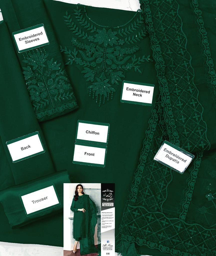 Chiffon, Organza & Silk 3pc Suit | Alnisa Embroidery Collection | 32% OFF