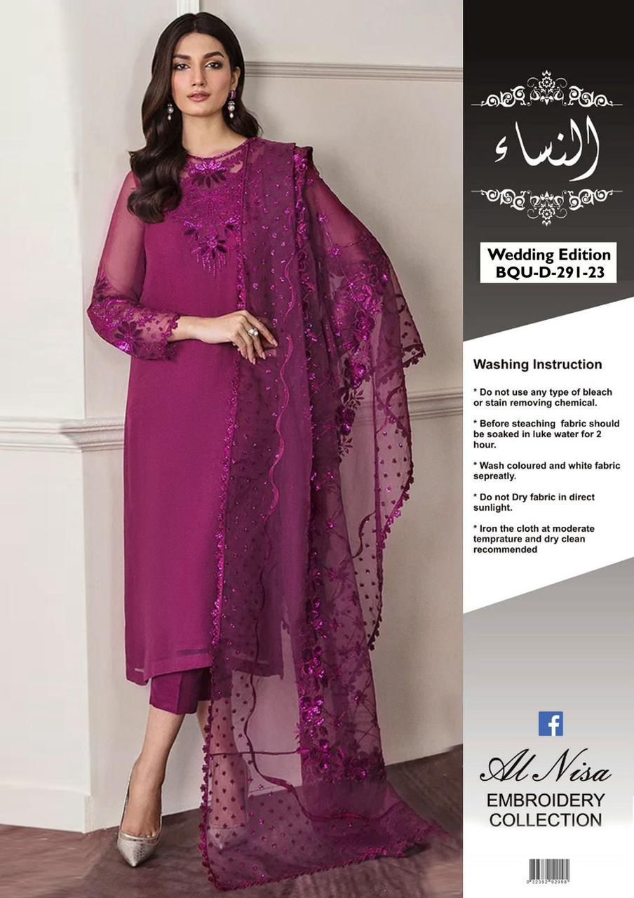 Chiffon, Organza & Silk 3pc Suit | Alnisa Embroidery Collection | 32% OFF