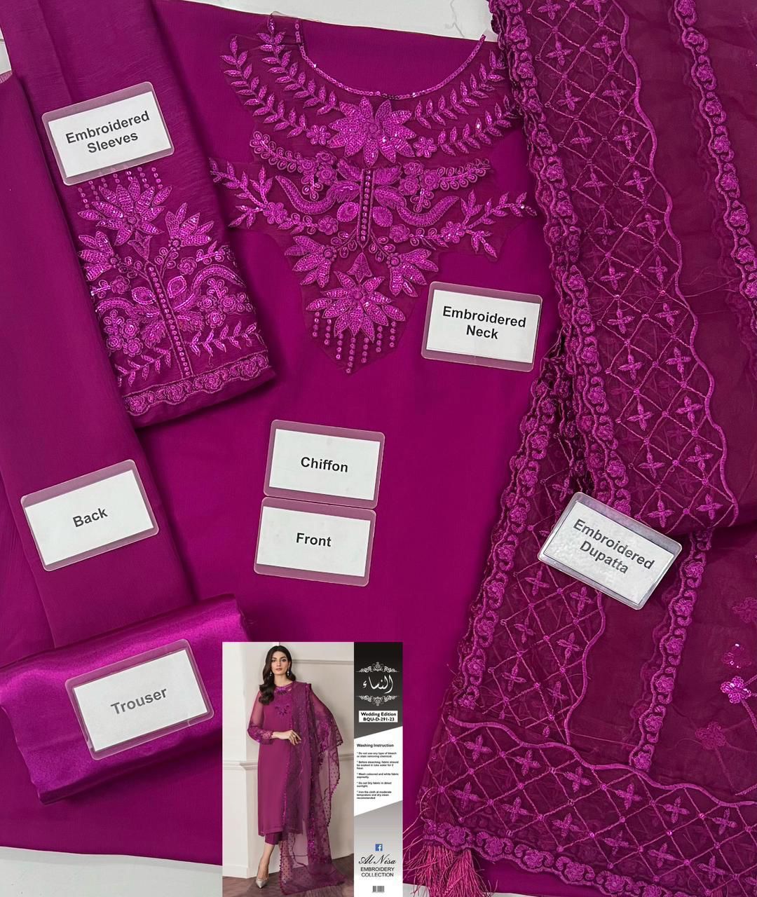Chiffon, Organza & Silk 3pc Suit | Alnisa Embroidery Collection | 32% OFF