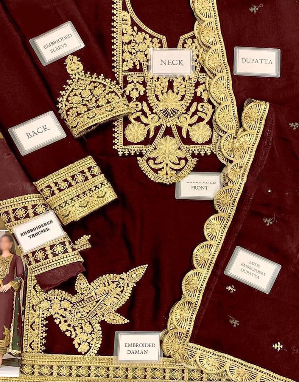 Baig G Fabric Mega Sale offer Heavy Embroidered Chiffon 3pc Suit | 34% OFF