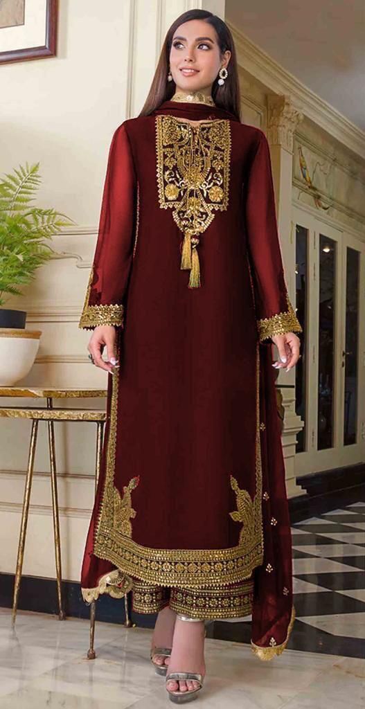 Baig G Fabric Mega Sale offer Heavy Embroidered Chiffon 3pc Suit | 34% OFF